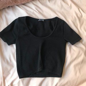 Ribbed Scoop-Neck Cropped T-Shirt